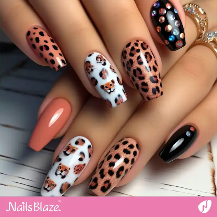 Leopard Nails Design with Rhinestones | Animal Print Nails - NB2515